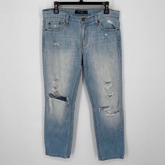 Levi's 513 Boyfriend Jeans Junior Sz 9 M Faded Distressed Light Wash Cotton Blue - Picture 1 of 11